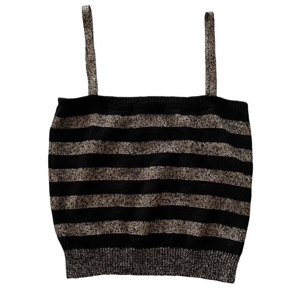 ❌ SOLD ❌ VTG 80s Halston III Striped Metallic Tank Top Black & Gold Size Small - Picture 4 of 8